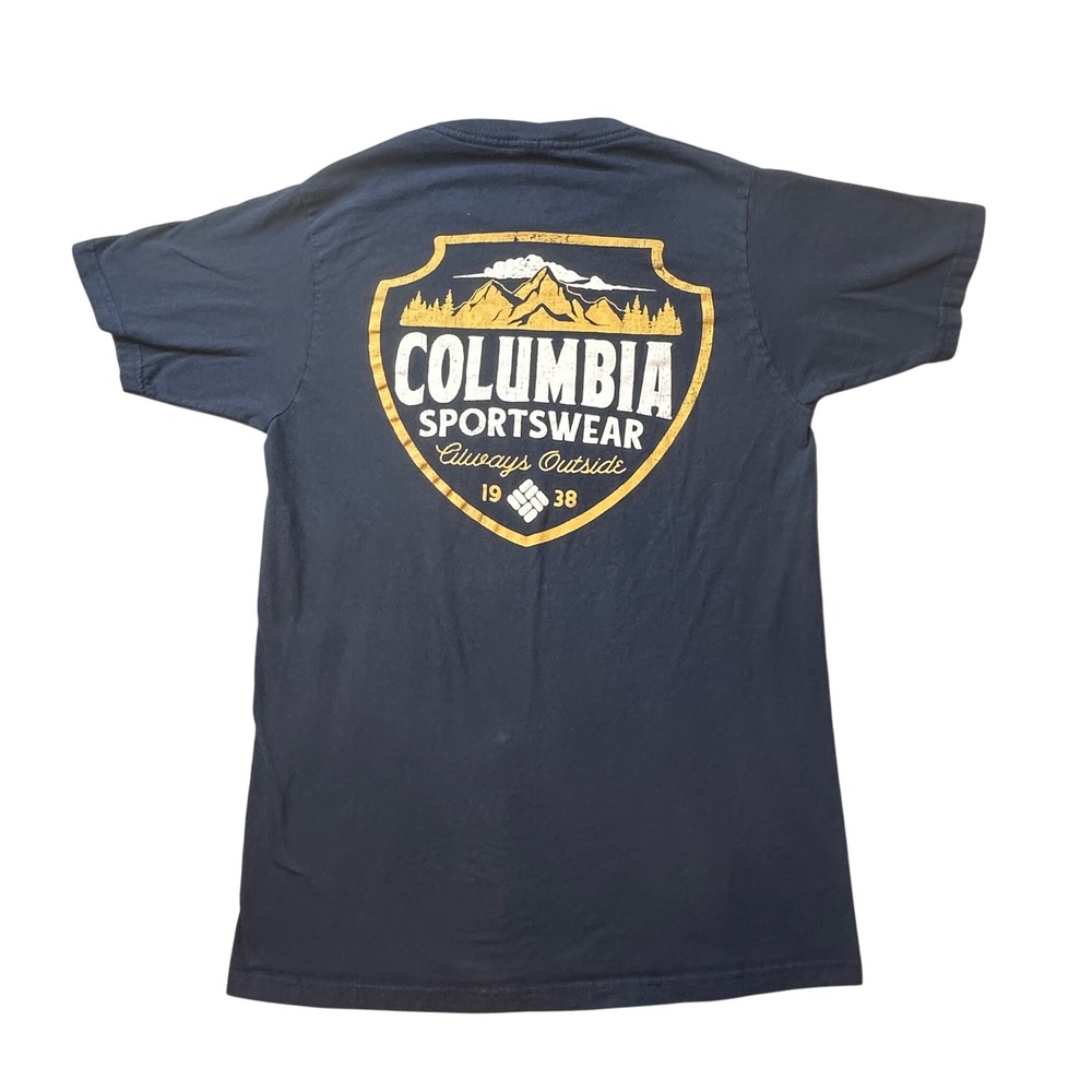 Columbia T-Shirt Mens Small Blue Always Outside Graphic Short Sleeve Outdoor Tee